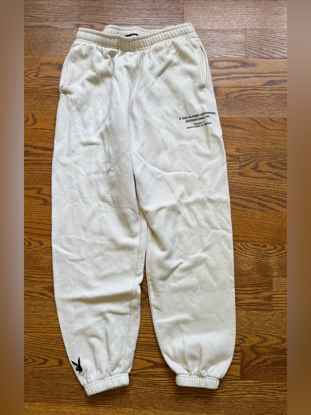 Playboy x PacSun Cream Fleece Jogger Sweatpants Logo Size Small